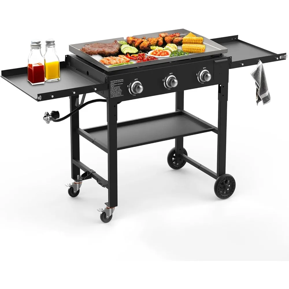 

BESTFIRE 3 Burner 35 Flat Top Grill,45,000 BTU Flat Grills Outdoor Cooking with Two Foldable Shelves,Outdoor Griddle with Porcel