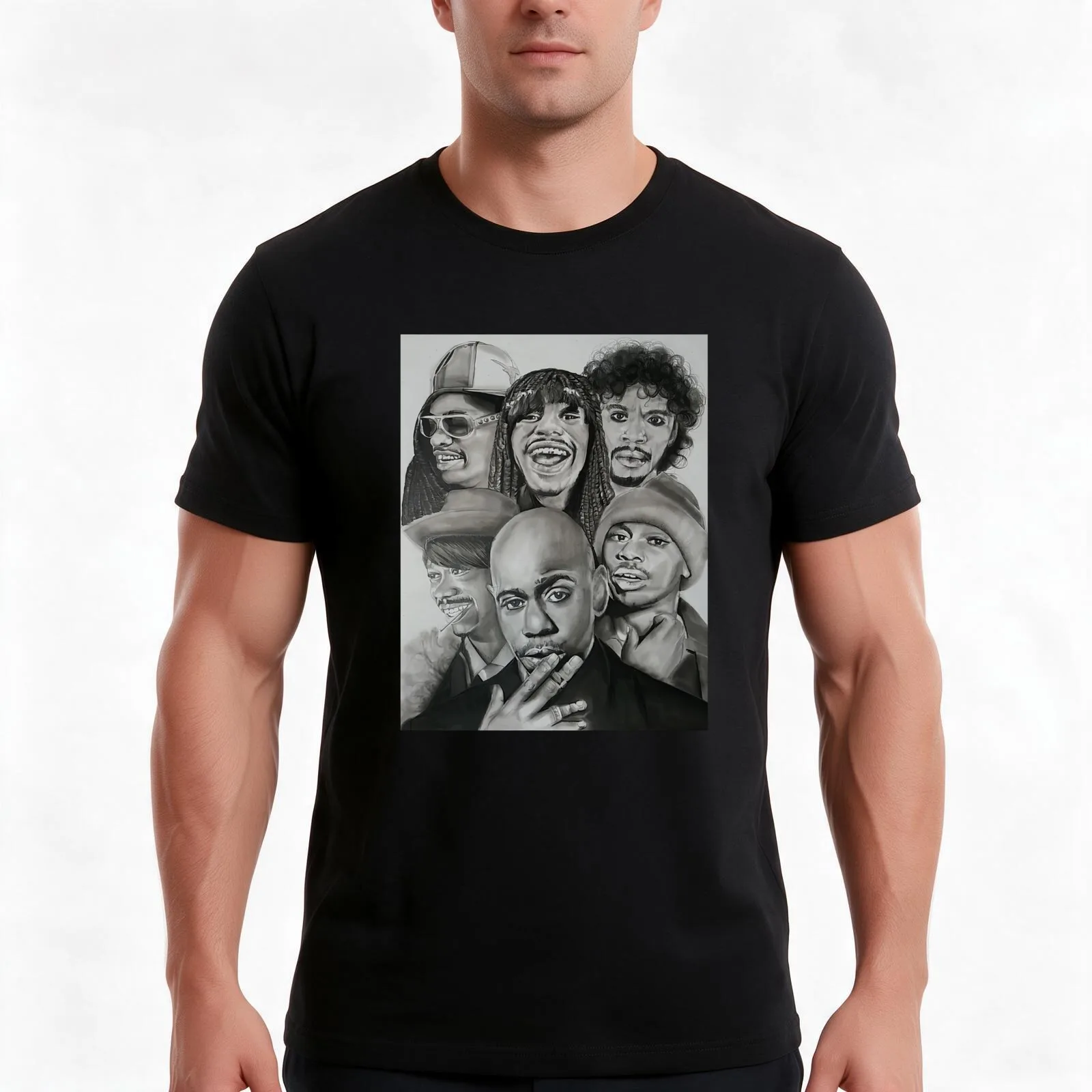 Dave Chappelle Many Face Edition T-Shirt, Summer Casual Cotton Tee, Oversized Streetwear Tops, Vintage Graphic Print