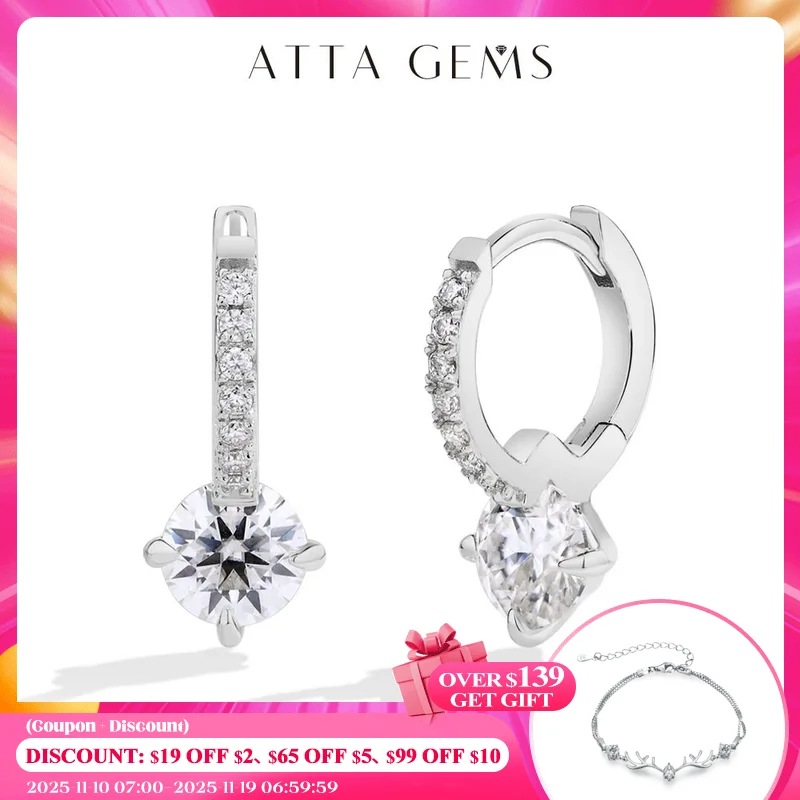 

Attagems Full Moissanite Diamond Earring S925 Sterling Silver Gold Plated 4-Claws Eardrop For Women Wedding Jewelry High Quality