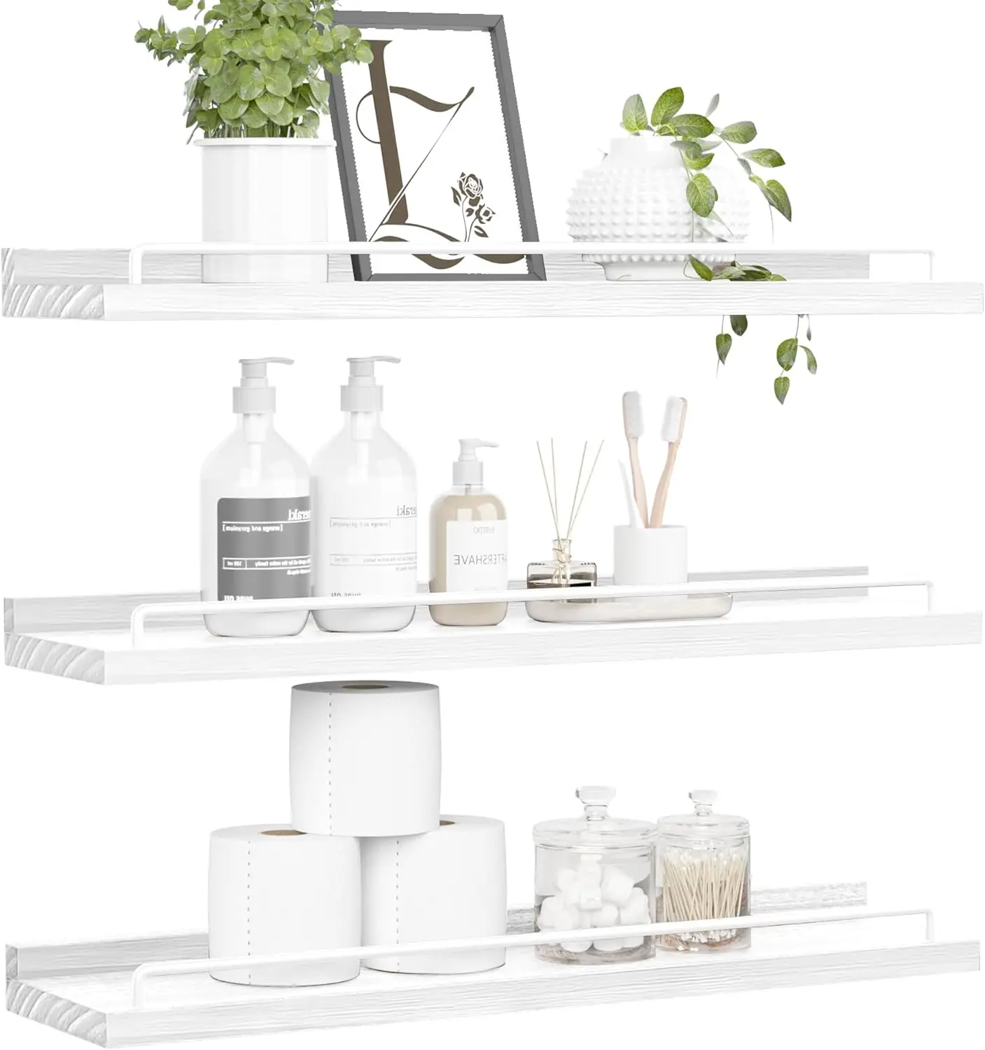 

22 Inch Floating Shelves Set of 3, White Wall Shelves for Bathroom, Living Room, Kitchen, Farmhouse Decor