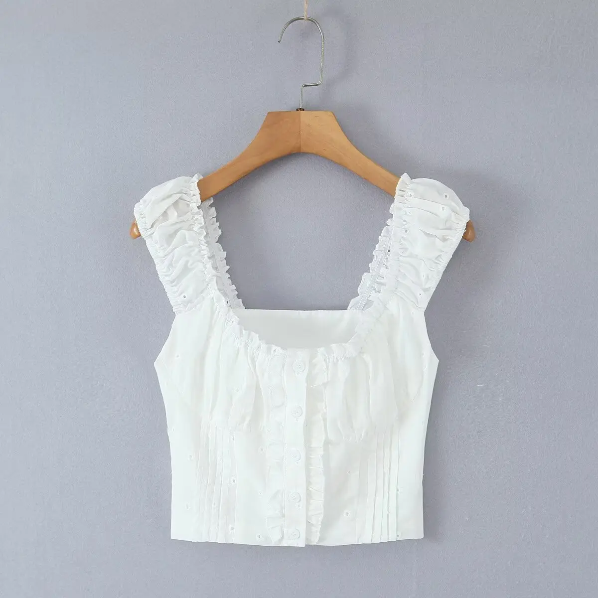 Dave&Di French Vintage Camisole Lazy Country Style White Cotton Shirt Top Embroidery Hollow Short Sexy Sleeveless Shirt Women