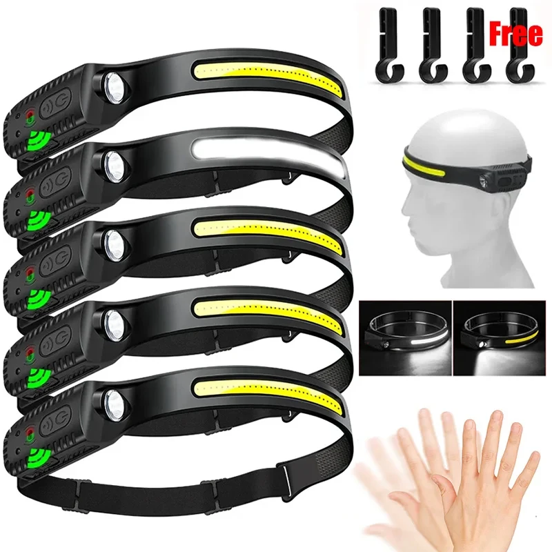 كشافات LED قوية التعريفي COB المدمج في بطارية USB قابلة للشحن رئيس الشعلة في الهواء الطلق مقاوم للماء التخييم الصيد المصباح