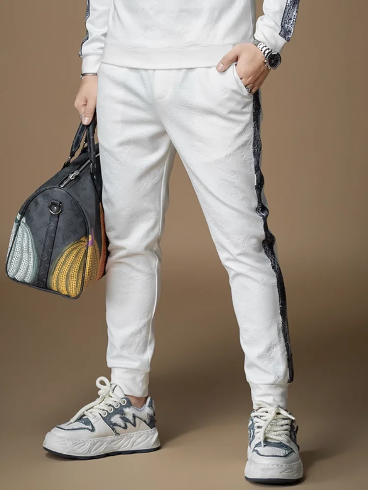 

Модные мужские повседневные брюки, осенние новинки, спортивные штаны с блестящими манжетами, свободные длинные брюки, модные молодежные брюки