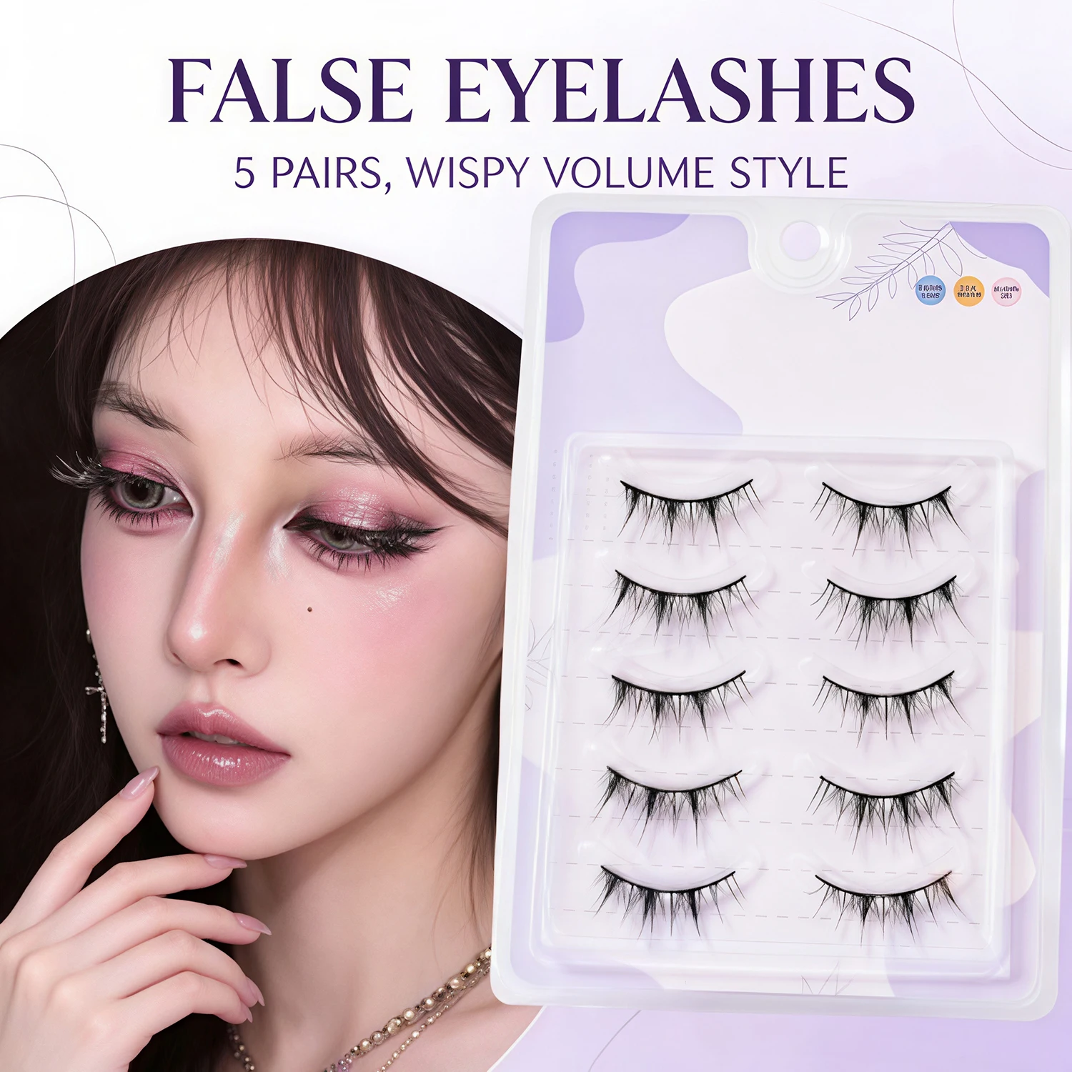 5 pairs of 3D three-dimensional feather like eyelashes with fine silver powder that can be reused