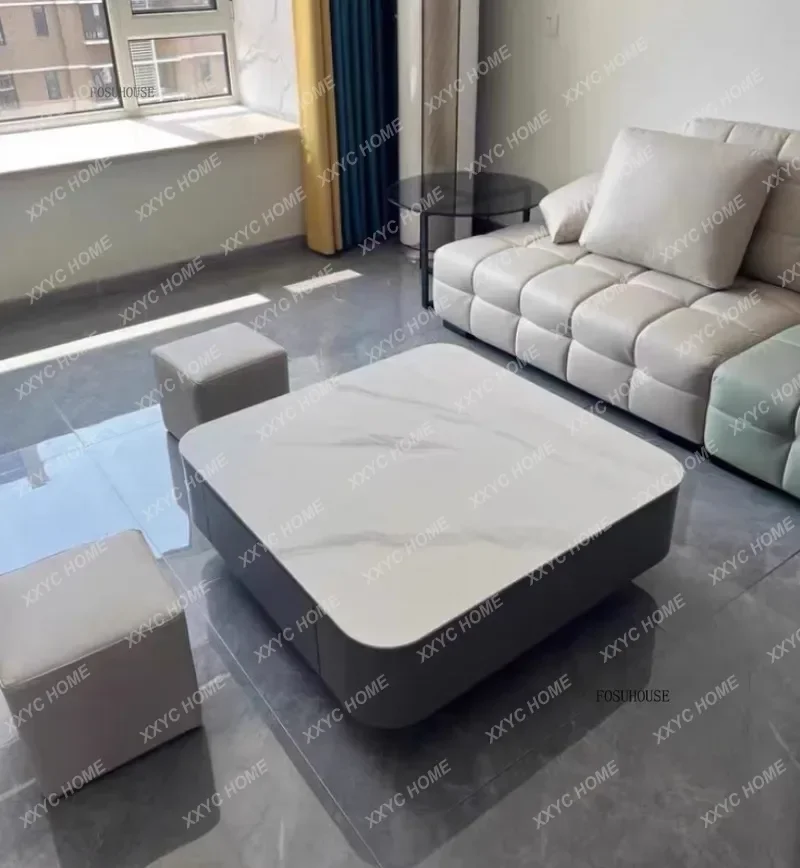 

Sintered Stone Coffee Tables Small Apartment Square Glass Tea Table Modern Living Room Sofa Side Table Home Furniture