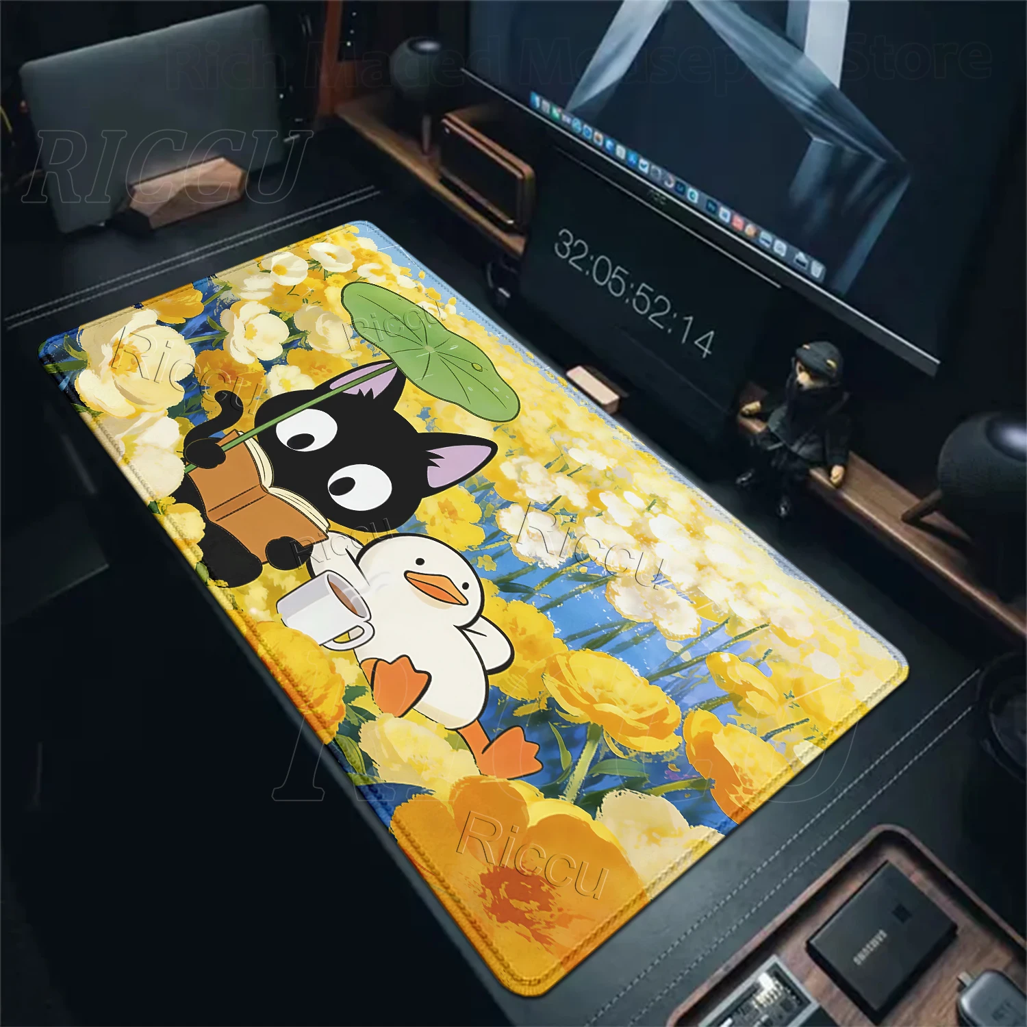 Cute Black Cat Mouse Pad Large Computer Office Game Table Mats XXL Rubber Non-slip Gaming Keyboard Accessories Extended Desk Rug