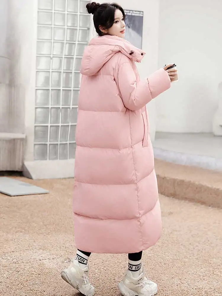 Vielleicht New Straight Solid Color X-Long Parkas Winter Coat Women Clothes Casual Hooded Warm Winter Jacket Female Outerwear