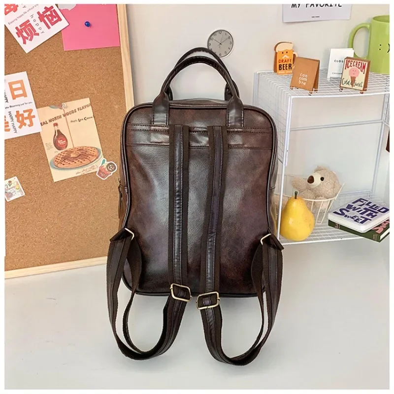 Vintage Button Students School Bag Women Bear Y2k Handbag Retro Female Large Capacity Commuter Backpack Mochilas Para Mujer