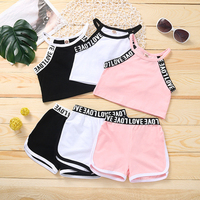 Trendy Summer Children's Sports Clothing Set 2-6Y Patchwork Letter Camisole and Shorts 2Pcs for Girls Kid's Casual Vest Outfit