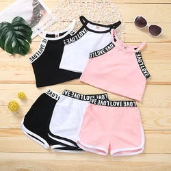 Trendy Summer Children's Sports Clothing Set 2-6Y Patchwork Letter Camisole and Shorts 2Pcs for Girls Kid's Casual Vest Outfit