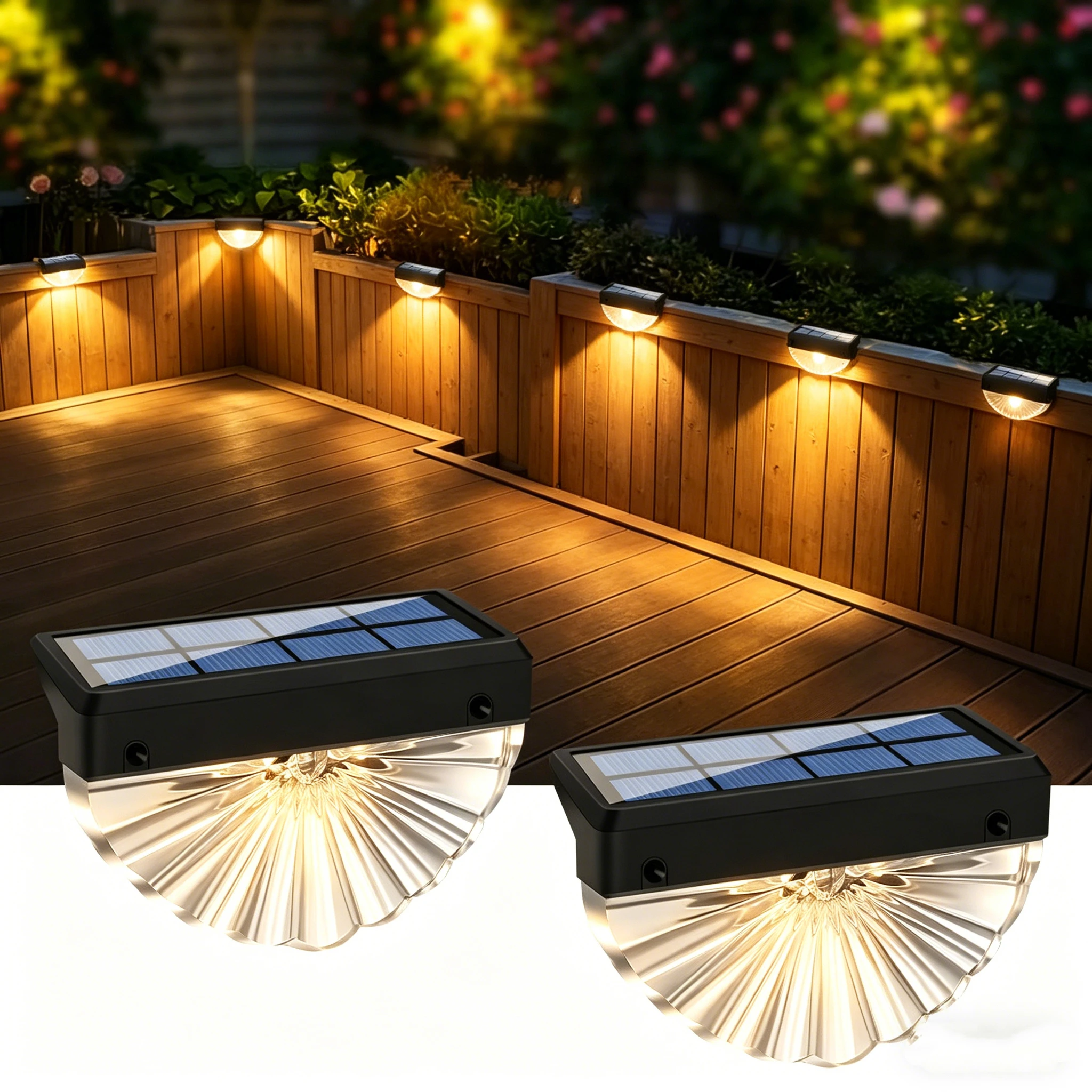 

Outdoor Solar Deck Lights, Waterproof LED Step Lights Warm White & Color Changing, Solar Powered Fence Lights for Yard Garden