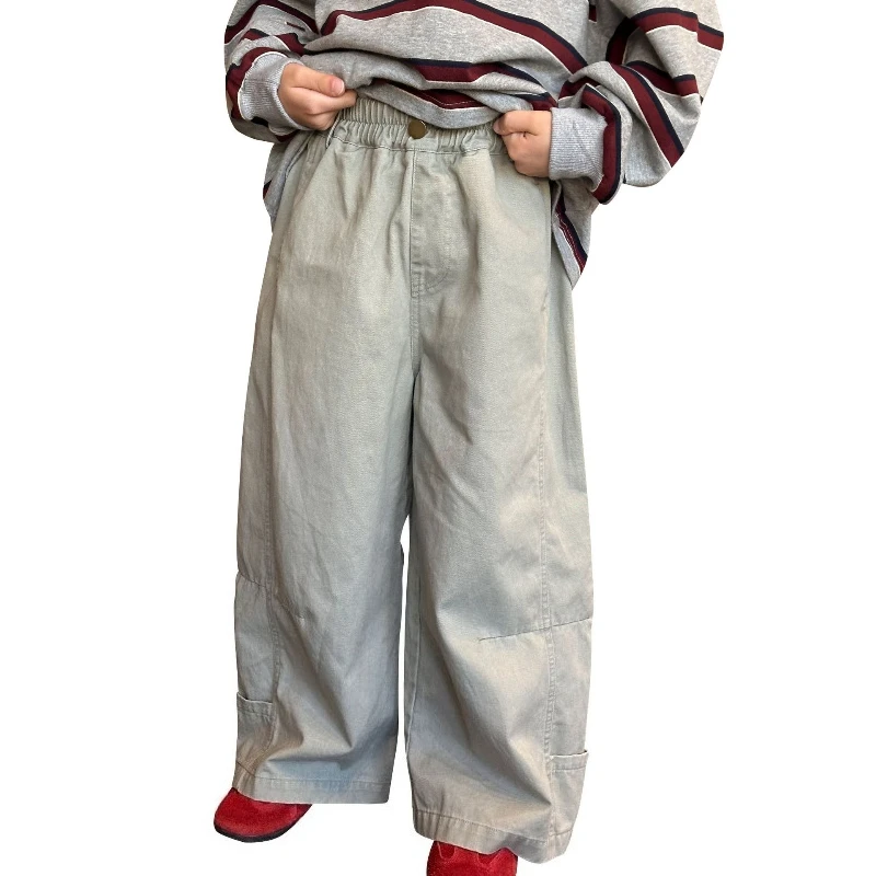 

2026 Boys‘ Loose Fit Wide Leg Pants for Spring, Casual Cotton Trousers with Elastic Waist, Trendy Cool Kids‘ Bottoms New Arrival
