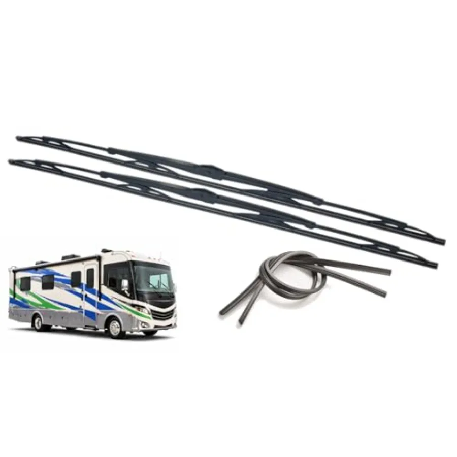 

32" RV Windshield Wiper Blades Set of 2 Fits 9mm and 12mm J-Hook Arms Heavy Duty for Class A Motorhomes Includes 2 Extra Rubber