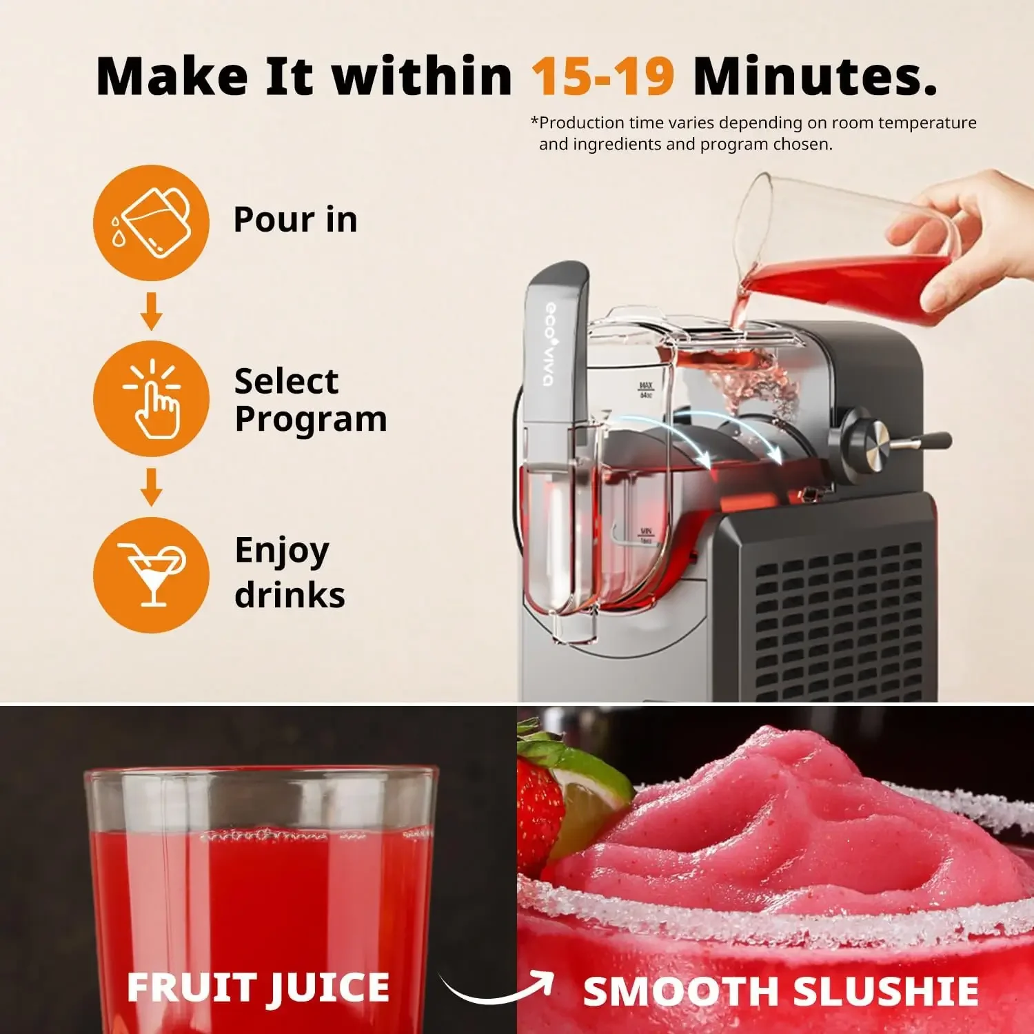 آلة Slushie Machine 88 أونصة آلة Slushy ذات الشاشة الملونة، صانع المشروبات المجمدة الاحترافي، لا حاجة إلى ثلج، مخفوق الحليب، Frappé، رمادي