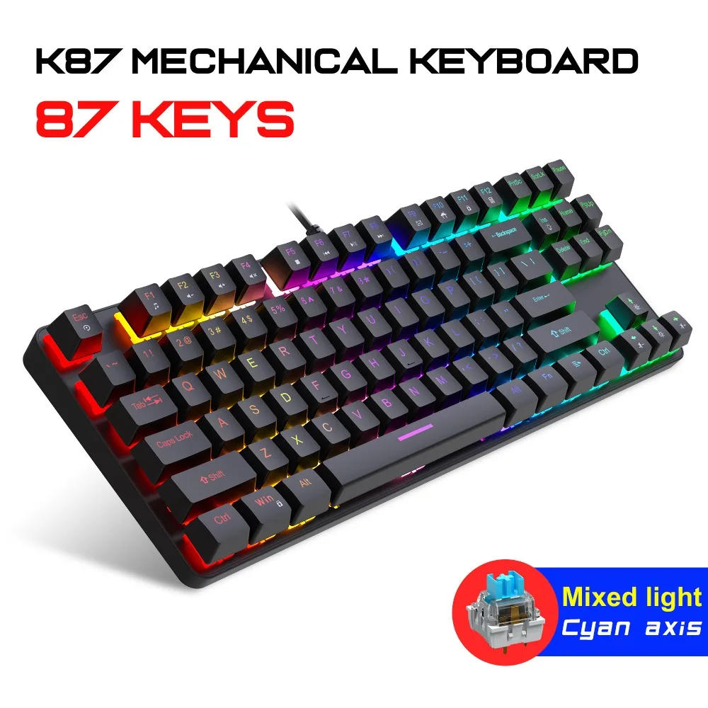 K87 Metal Mechanical Keyboard, 87 Keys RGB Backlit Blue Switch, Wired Gaming Keyboard for Office Home PC Computer Accessories