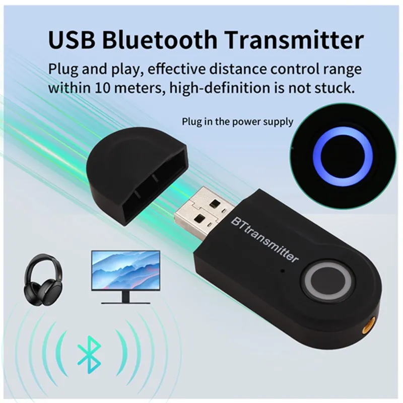 Адаптер Bluetooth 5,0, беспроводной аудиопередатчик Bluetooth, приемник для ПК/ТВ/автомобиля, 3,5 мм AUX Music RX Sender Adaptador-A22U