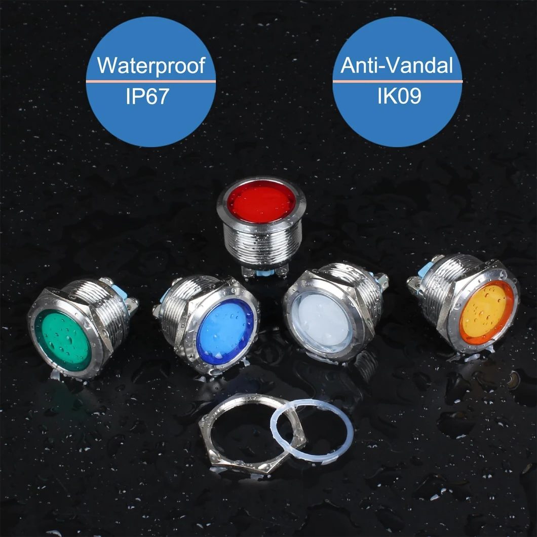 Imagen 7: ABILKEEN - Lote de 10 Luces Indicadoras LED de Metal de 19 mm, 3~220 V, Lámpara Piloto de Señal LED con Terminal de Soldadura/Tornillo de 2 Pines, IP65 Impermeable