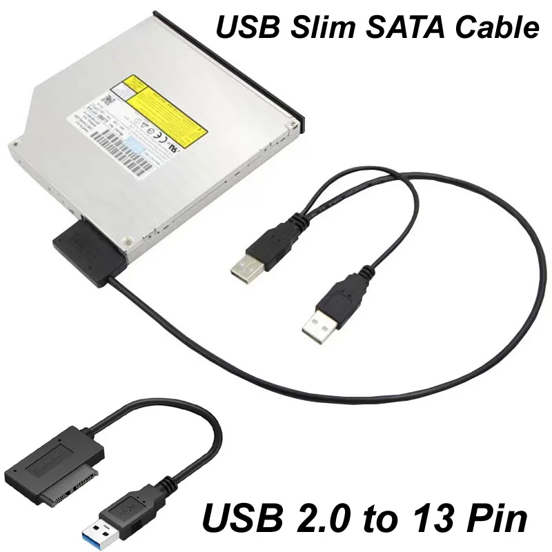 USB 2.0 to 6 + 7 13 Pin 6P 7P 13P Slimline Slim SATA Cable Cord External Power Supply for Notebook CD-ROM DVD-ROM ODD