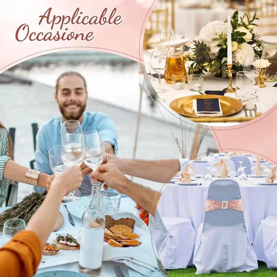 50 قطعة من أوشحة كرسي الترتر القابلة للتمدد من ألياف لدنة غطاء كرسي الترتر مع مشبك مربع منزلق لحفلات الزفاف