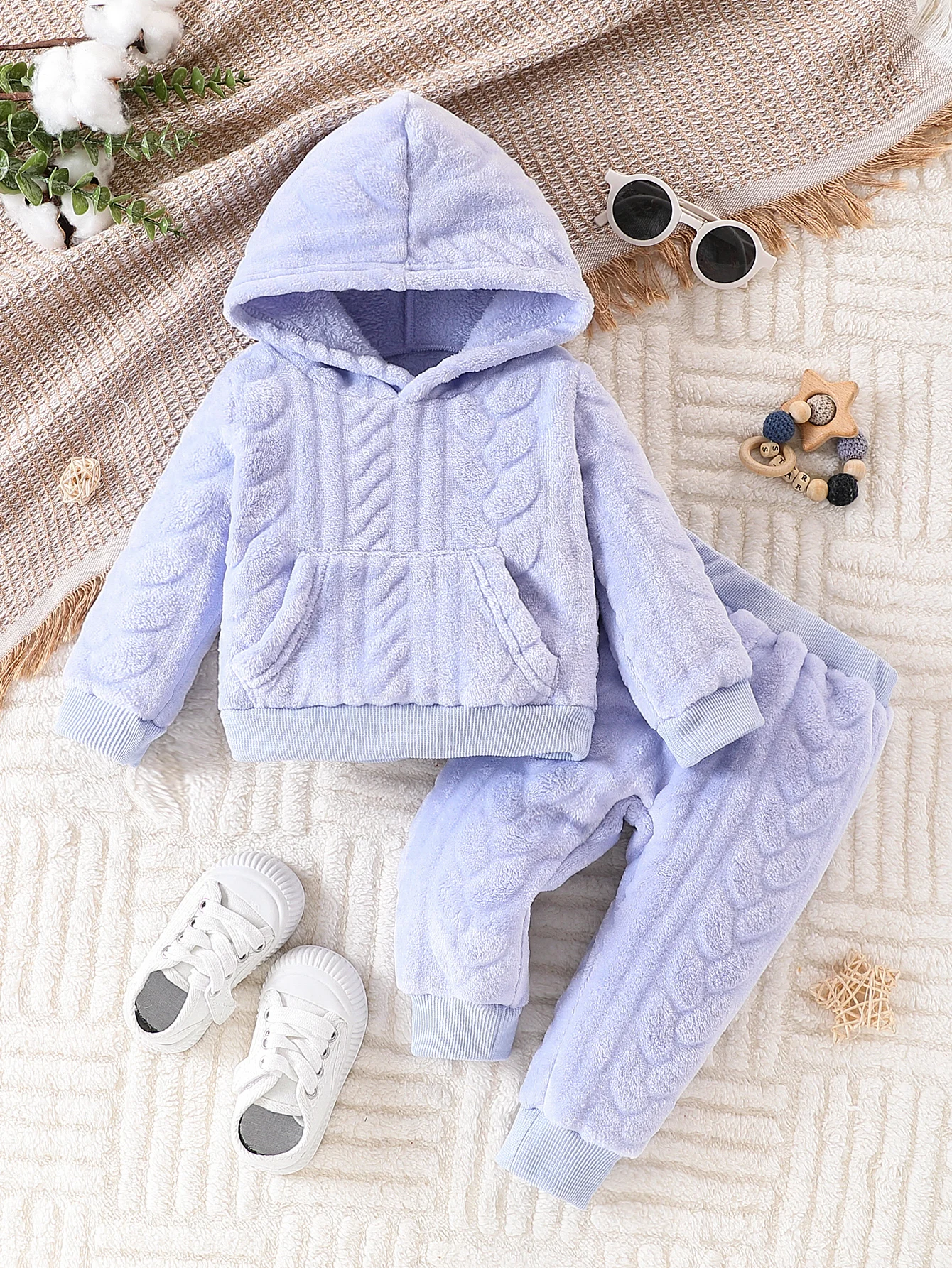 Children's Hooded Quilted Set Soft Korean Style with Hood Design Warmth And Knitted Texture Decoration