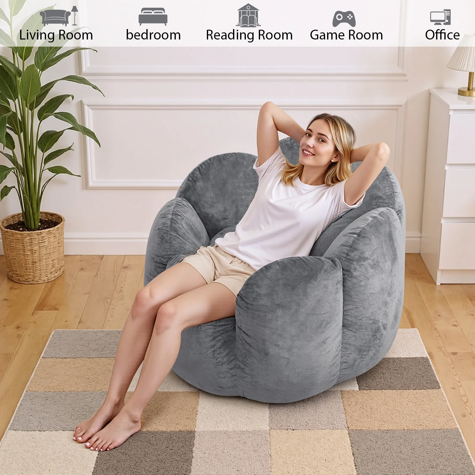 Sillón Puff en Forma de Flor para Adultos, Cómodo Sillón Puff de Terciopelo con Respaldo, Sofá Holandés Extra Grande para Sala de Estar