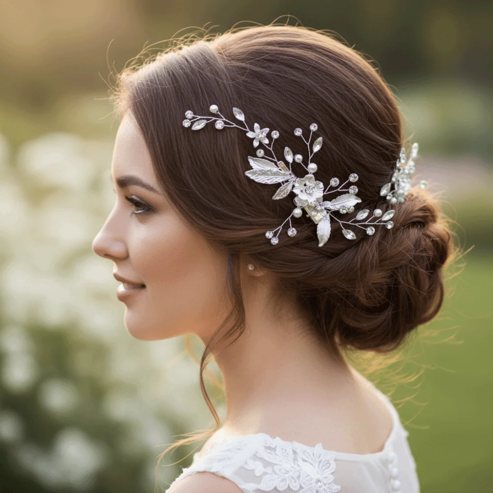 Creative Alloy Flower Bride Headwear Luxury Elegant Rhinestone Headdress Exquisite Pearl Crystal Hair Clip Formal Events