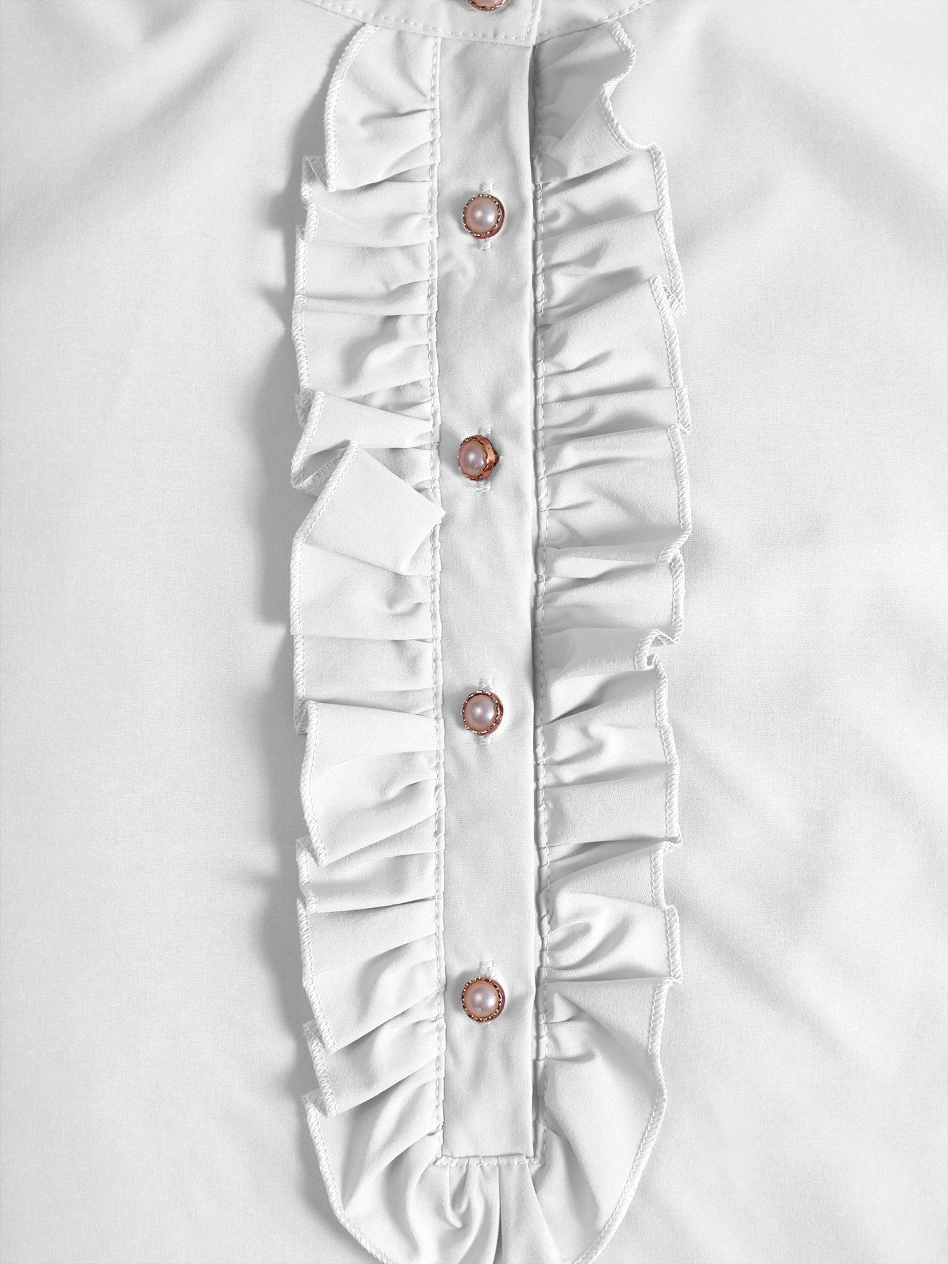 Damen-Bluse mit Rüschen und Stehkragen, Puffärmel, Knopfverzierung, elegantes Bürohemd, lässige Chiffon-Oberteile – Detail 2