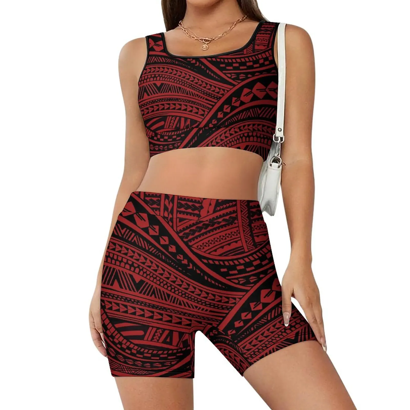 Sleeveless Tank Top High-Waisted Shorts Comfortable Breathable Tracksuit Samoa Island Print Custom Polynesian Women'S Yoga Suit