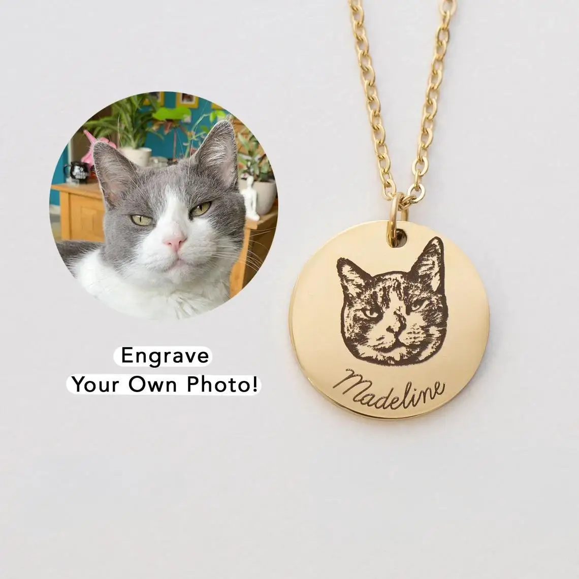 

Customized Round Stainless Steel Necklace DIY Engraving Pendant Personalized Accessories Pet Parent Gift for Her Pet Portrait