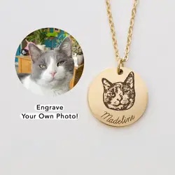 Customized Round Stainless Steel Necklace DIY Engraving Pendant Personalized Accessories Pet Parent Gift for Her Pet Portrait