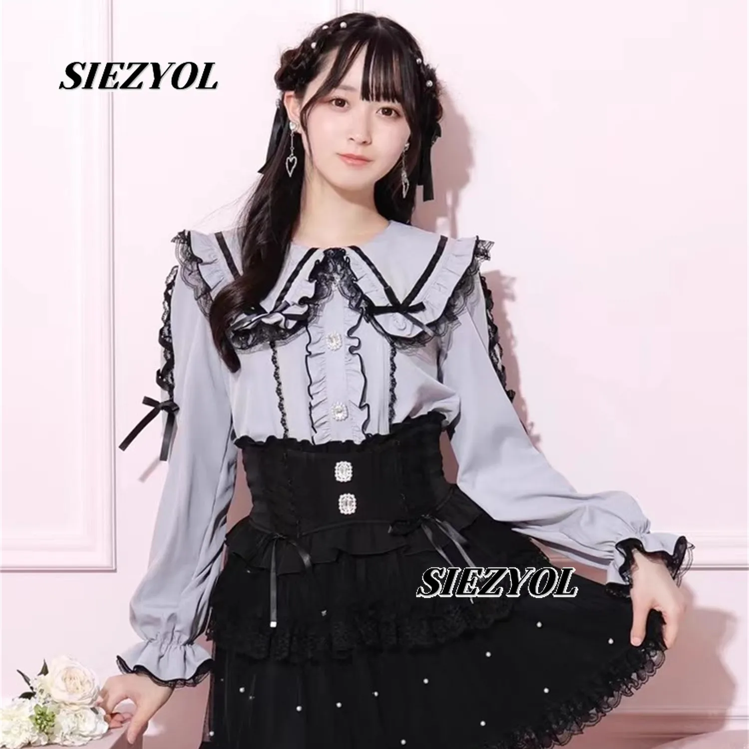 Long Sleeve Shirt for Women Spring Autumn New Fashion Lapel Blouse Japanese Style Sweet Cute Girls Lace Bows Tops Camisas