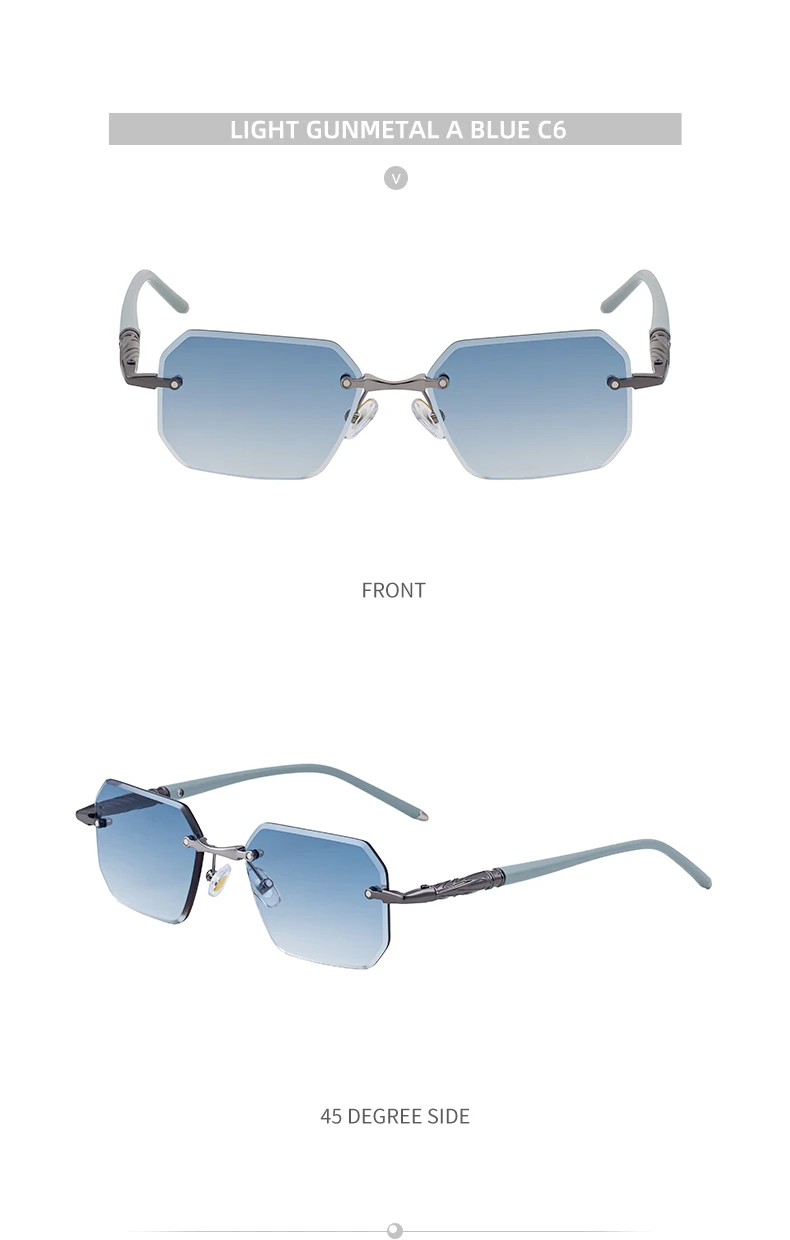 Quadratische randlose Punk-Sonnenbrille für Herren 2026 – Luxusmarke, trendige UV400-Fahrerbrille, polygonale rahmenlose Sonnenbrille für Männer – Detail 20