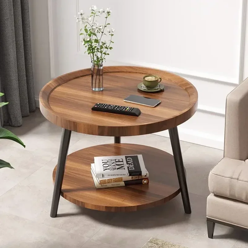 

Creative Round Triangle Coffee Table Double Storage Side Table Load-Bearing Tea Bar Recessed Desktop Sofa Table