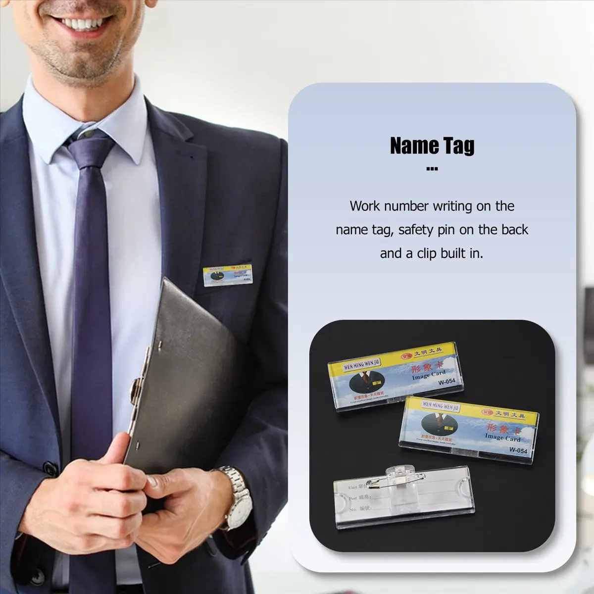 ABQR Safetypin Clear Hard Plastic Name Tag Clip Holder 3 Pcs