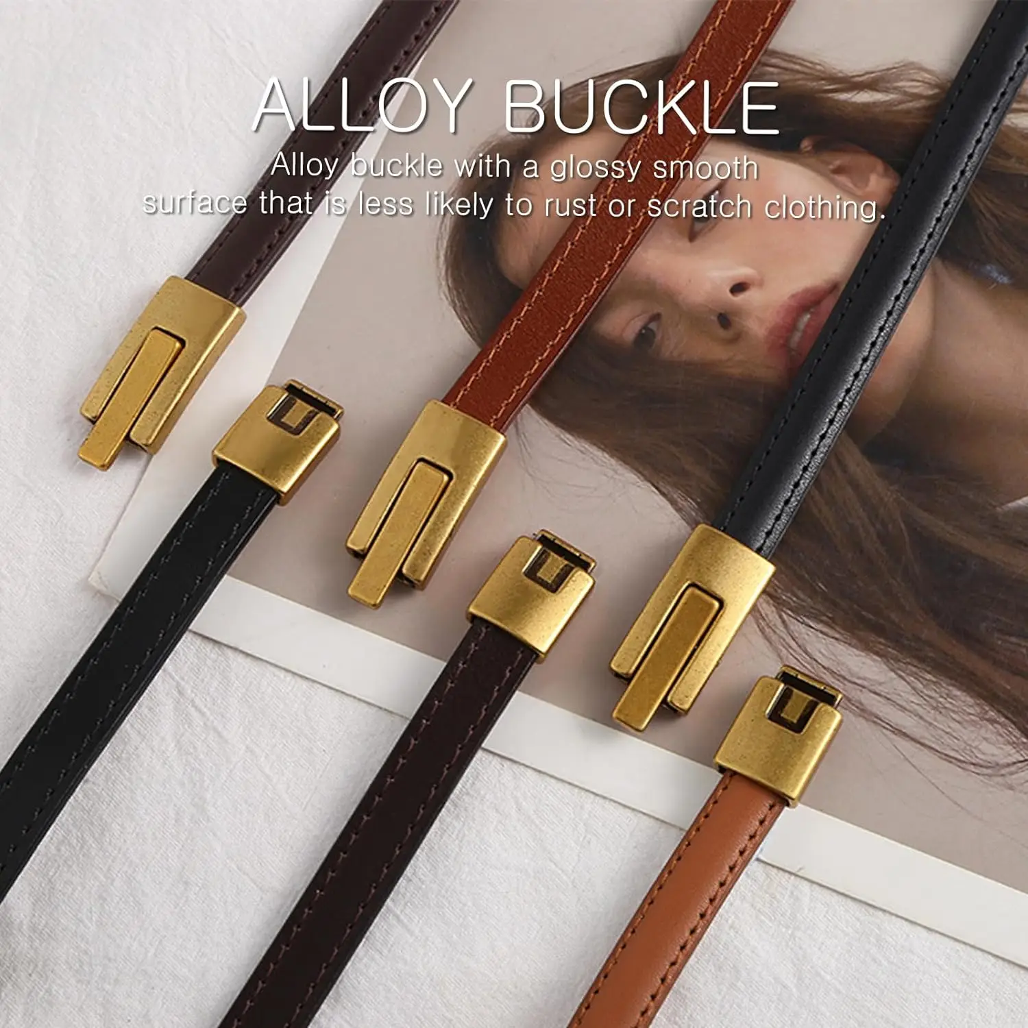 Fashion Cowhide Women Knotted Thin Belt Metal Simple Lock Suitable for Dress Corset Women Belt Luxury Decoration