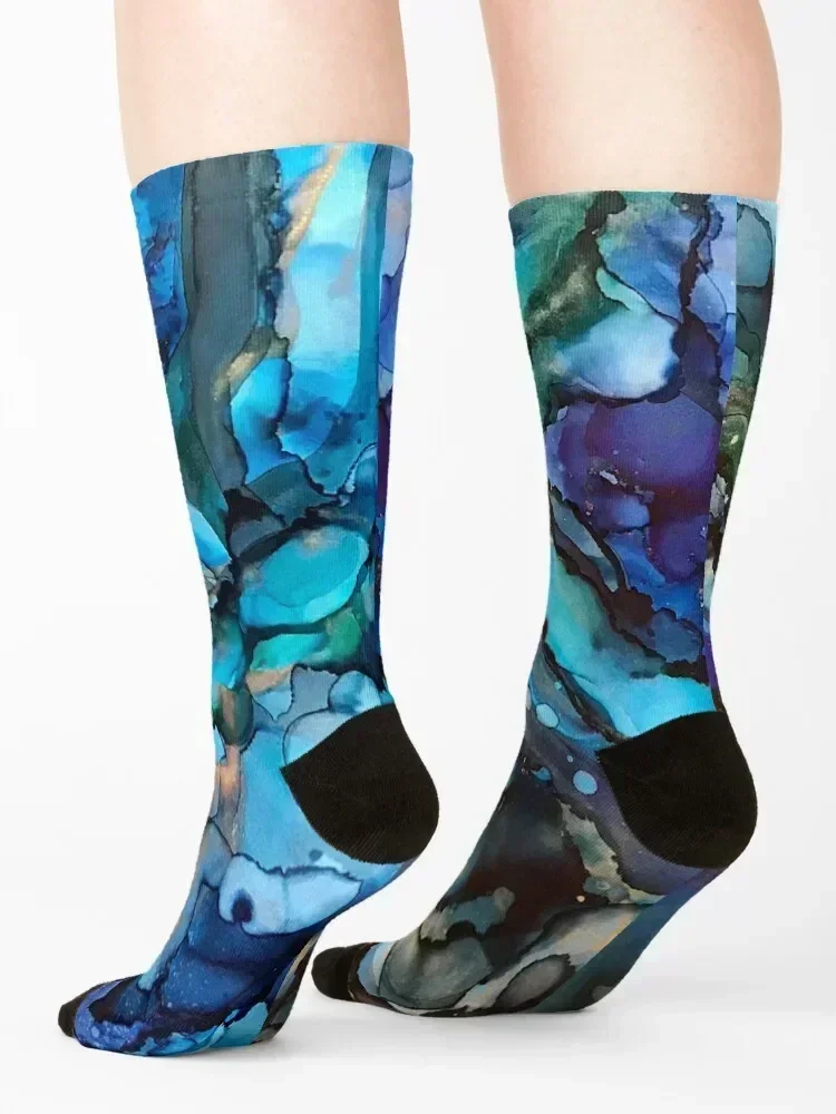 الحكمة - عمل فني بحبر كحولي مع جوارب زرقاء وذهبية ورمادية، هدية تنس وعيد الميلاد، جوارب للمشي لمسافات طويلة للفتيات والرجال #4