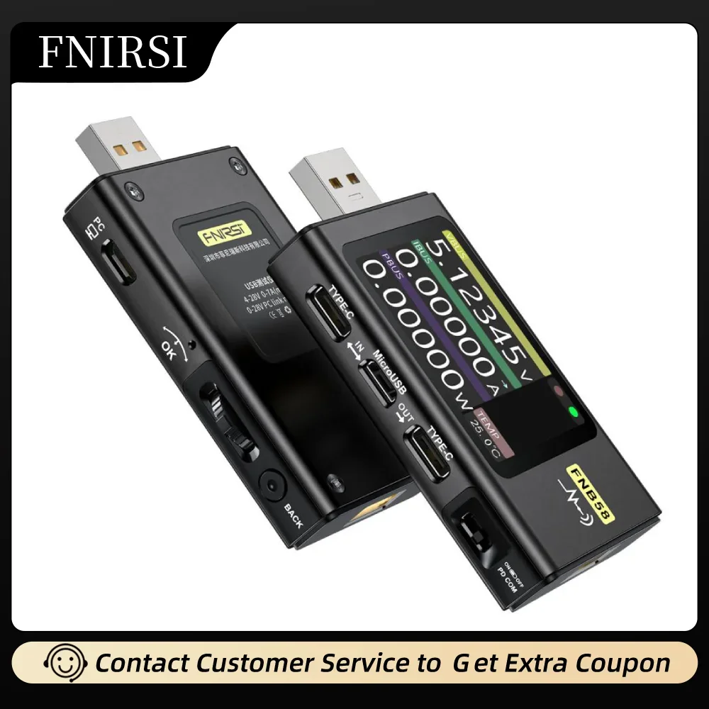 

FNIRSI FNB58 Professional Digital Voltmeter Ammeter Mini Type-C Real-Time High Precision Power Voltage Tester