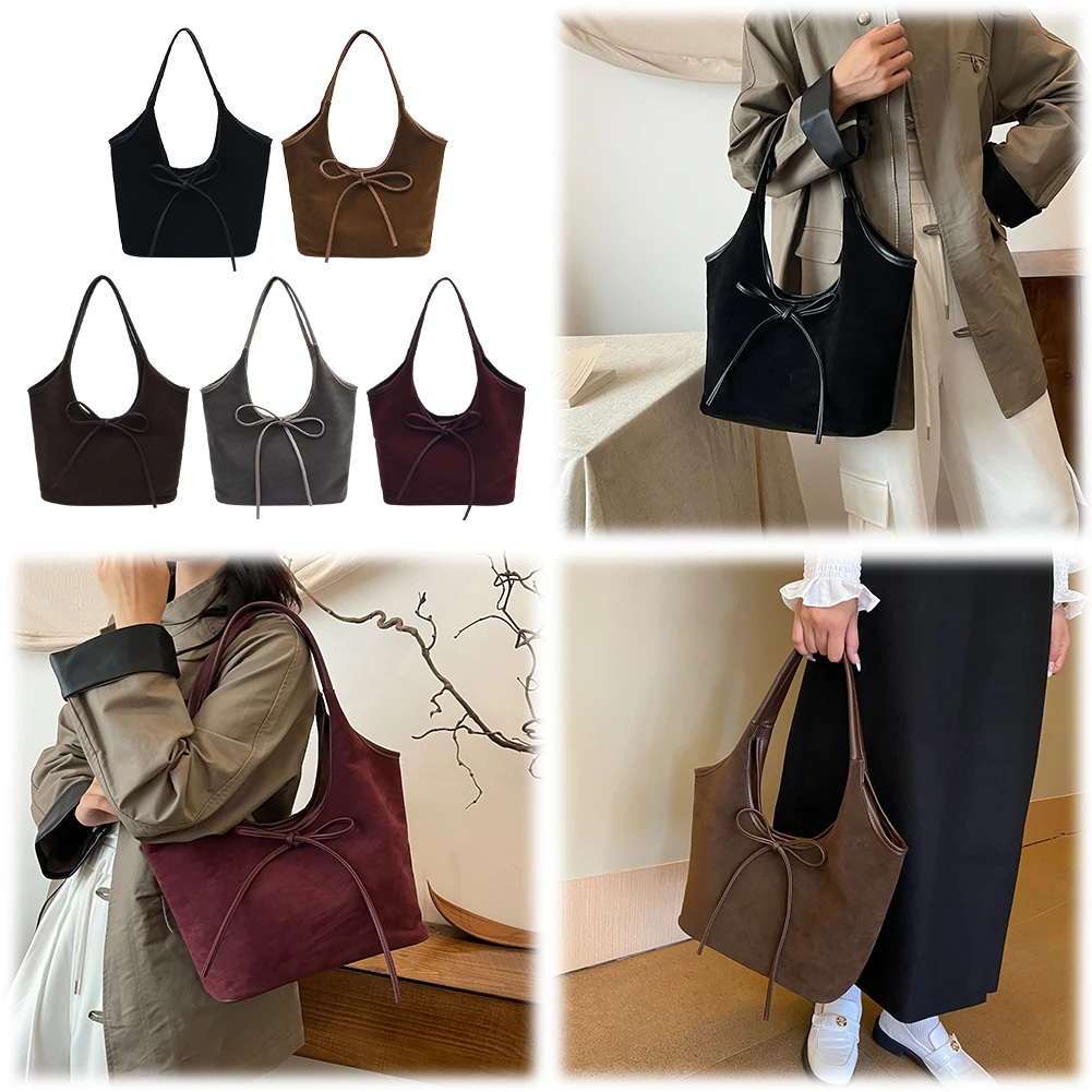 

Women Suede Tote Bag Magnetic Closure Handbag with Interior Pocket Underarm Bag Hobo Bag for Commute Travel