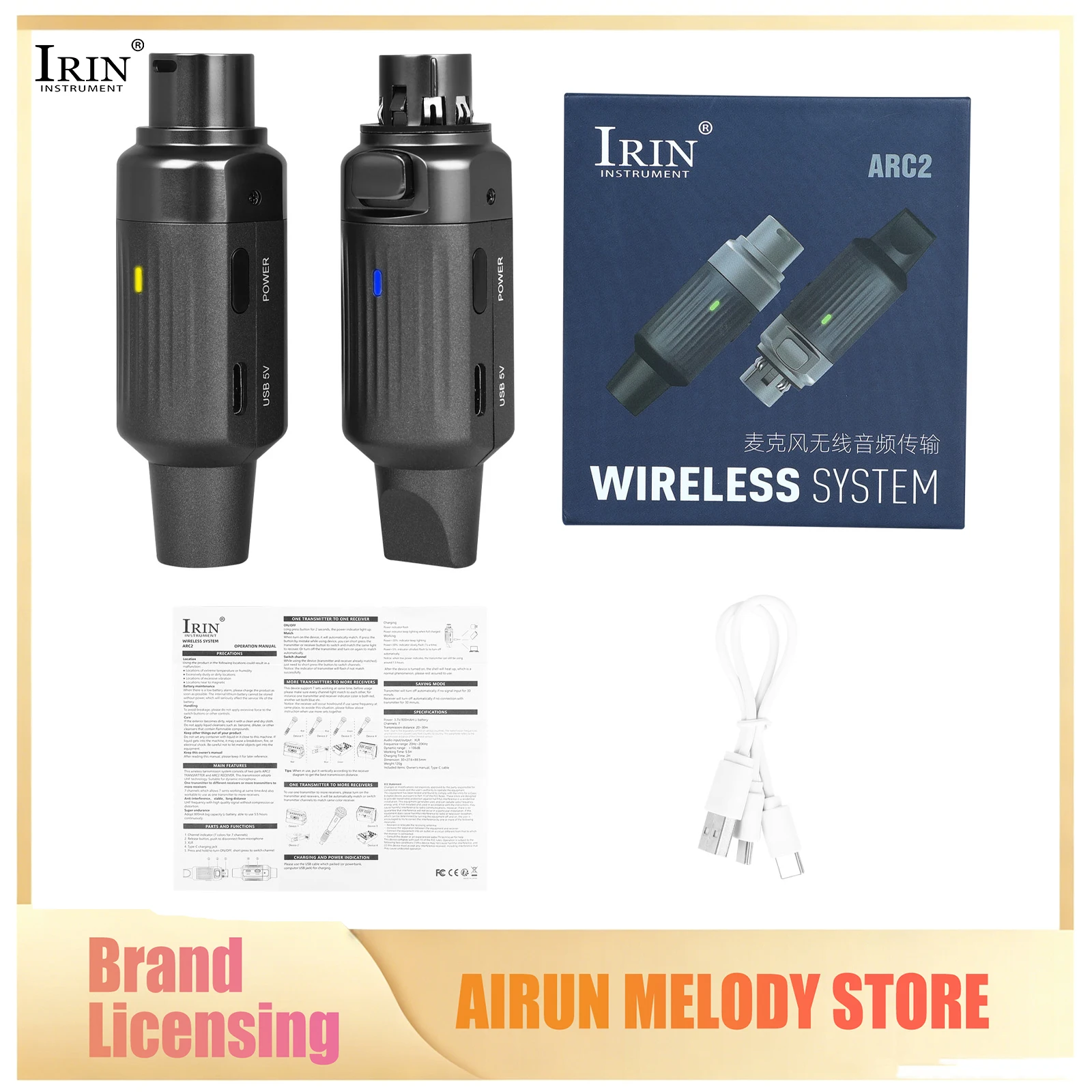 irin-arc2-wireless-microphone-system-7-channels-xlr-plug-mic-adapter-wireless-uhf-dynamic-transmitter-receiver-system