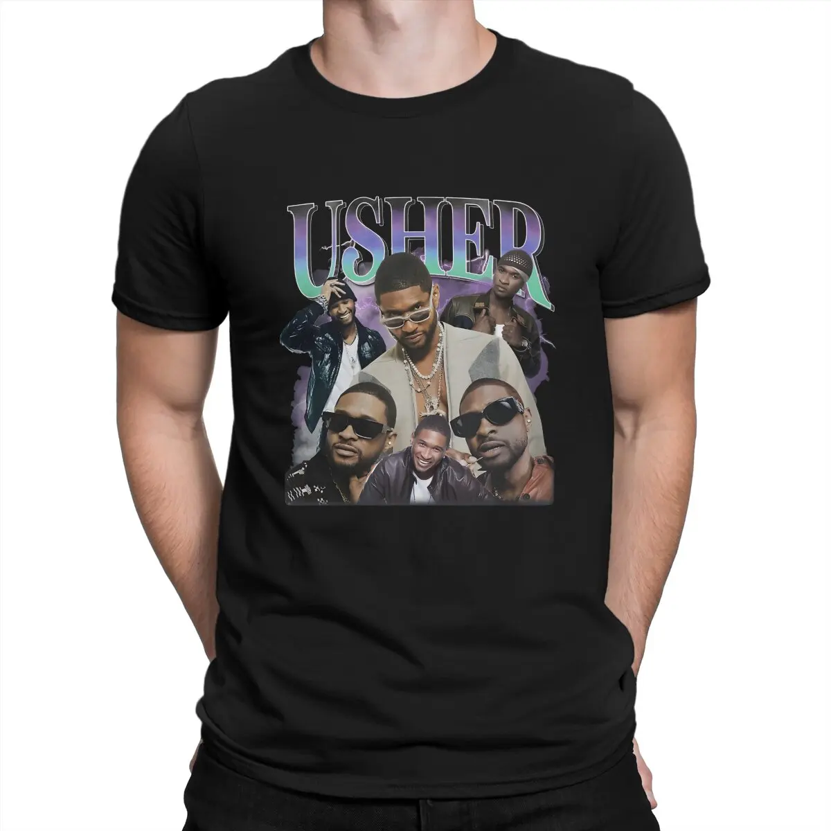 Rap T Shirts for Men Pure Cotton Funny T-Shirts Round Neck Singer Usher Tee Shirt Short Sleeve Clothes Birthday Present