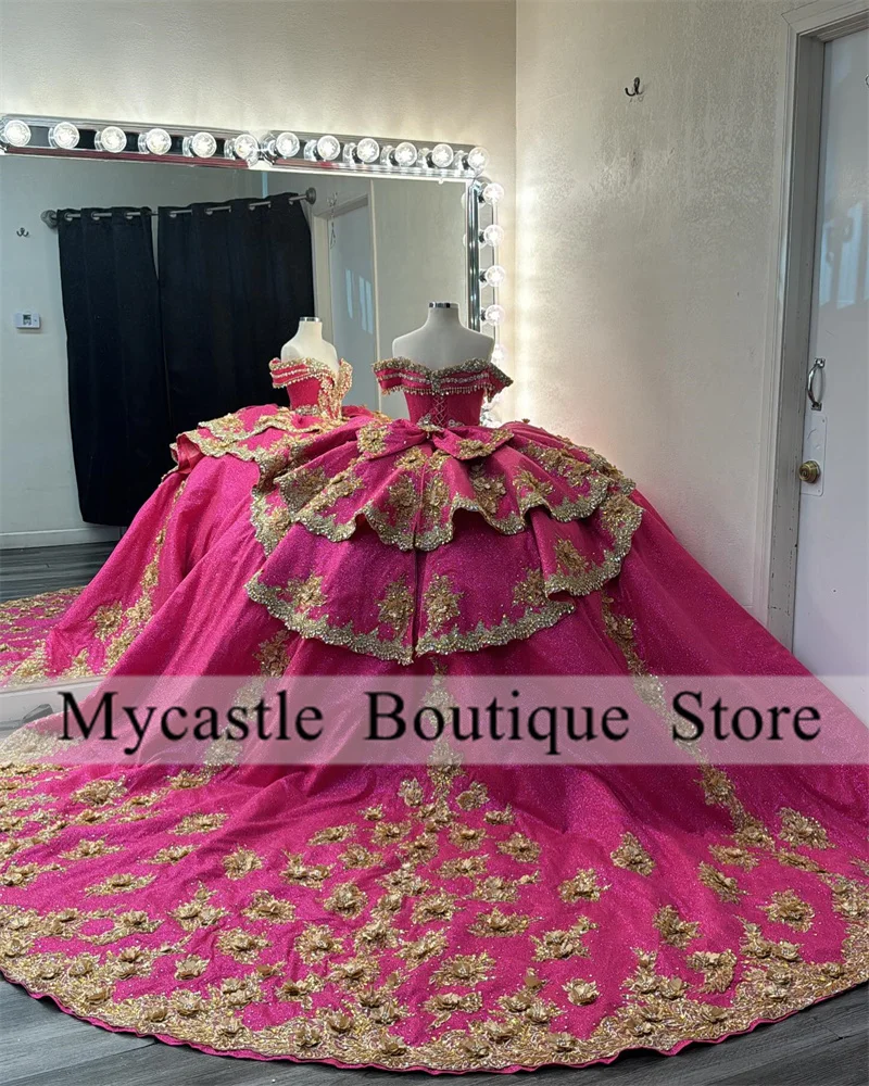

Luxury Pink Princess Flower Quinceanera Dress 2024 With Bow Appliques Crystals Sweet 16 Dress Birthday Gown Vestidos De 15 Años