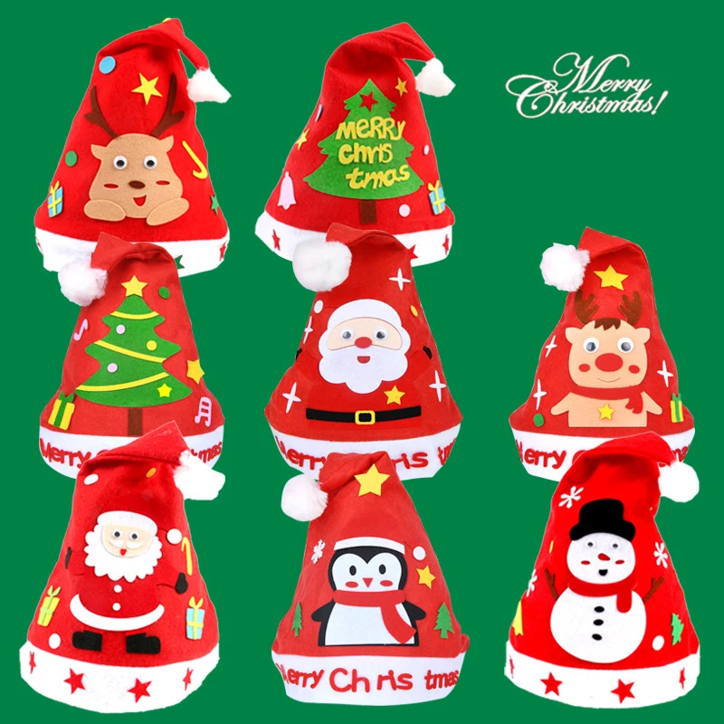 DIY Christmas Handicraft Toys Handmade Christmas Hat Non-woven Cartoon Creative Art Craft Kit Decoration Christmas Gift For Kids