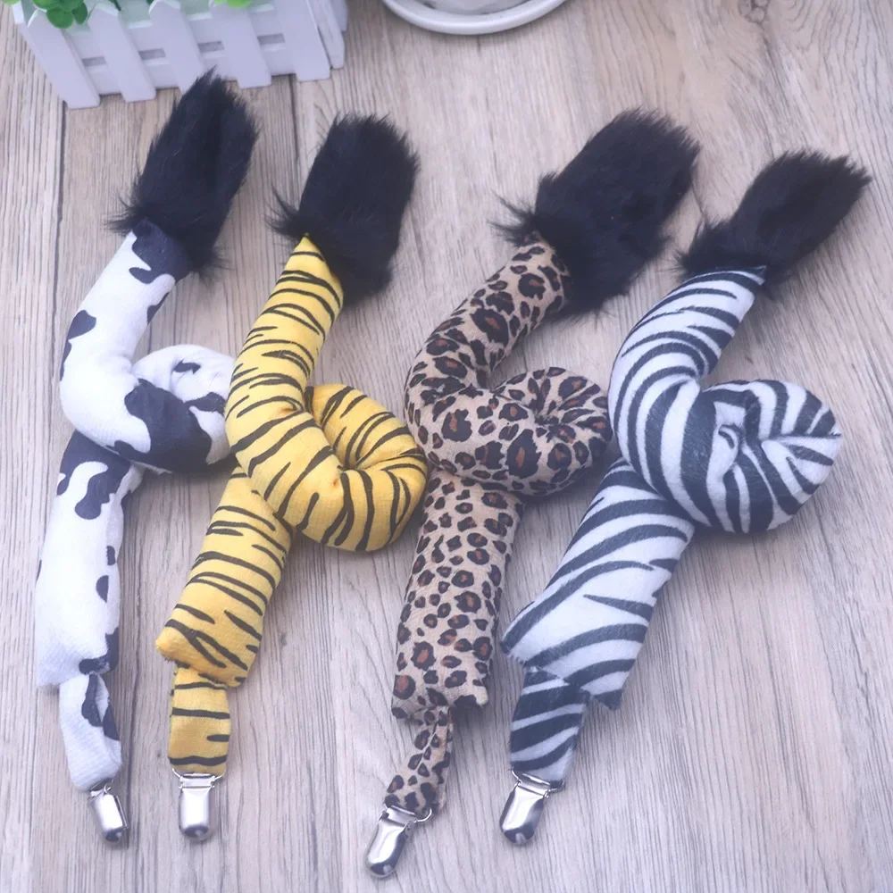 Adults Kids Plush Furry Tiger Cow Zebra Leopard Jungle Animal Tails Birthday Party with Clamp Costume  Christmas Halloween