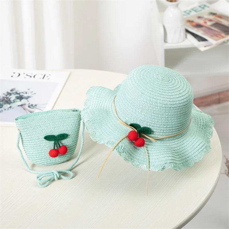Kids Hat For Girls 2-7Y Straw Children's Sunshade Cap Bag Summer Baby Travel Sunscreen Beach Hat Sun Fisherman Cap Fashion Style view 2
