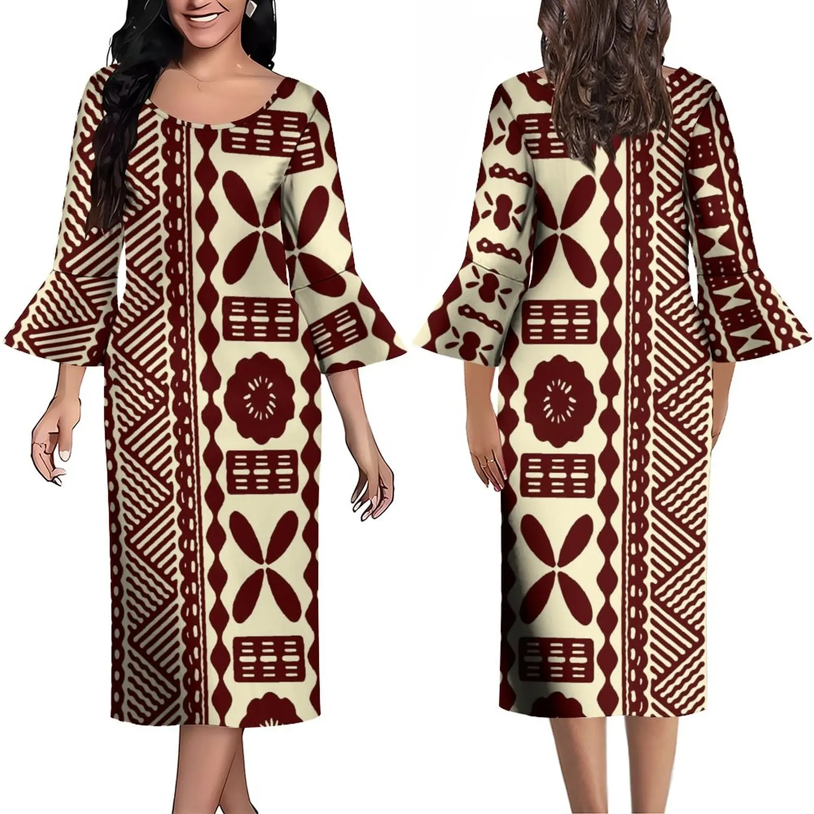 

Women's Dress Dress Banquet Style Crew Neck Dress Polynesian Slim-Fit Comfortable Fabric Summer Custom Art Print Maxi Dress