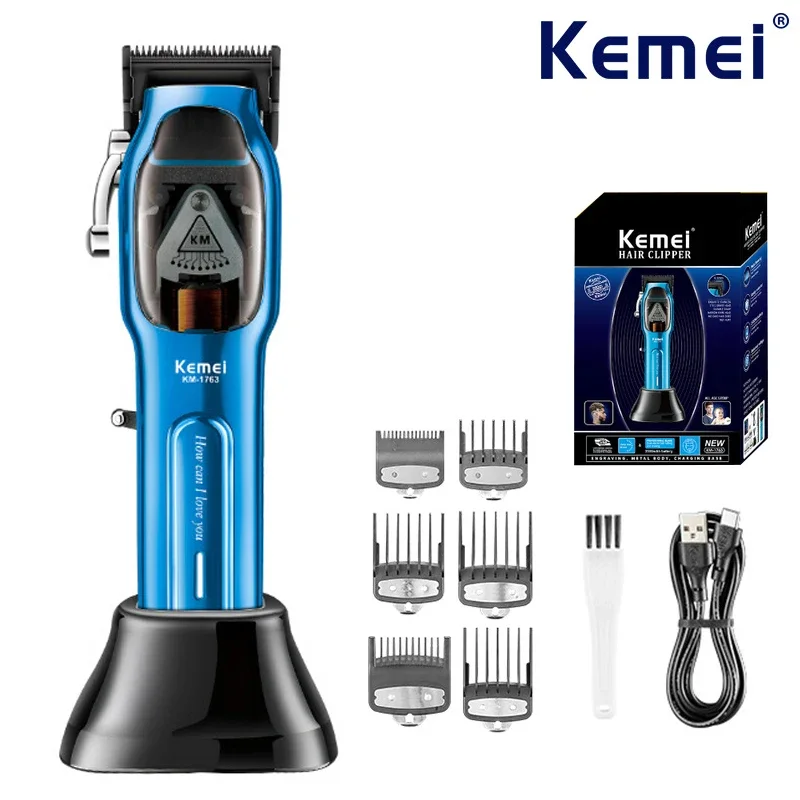 KM-1763 tondeuse à cheveux professionnelle pour hommes Machine de coupe de cheveux transparente avec Base de charge tondeuse à cheveux Machine 9000 tr/min