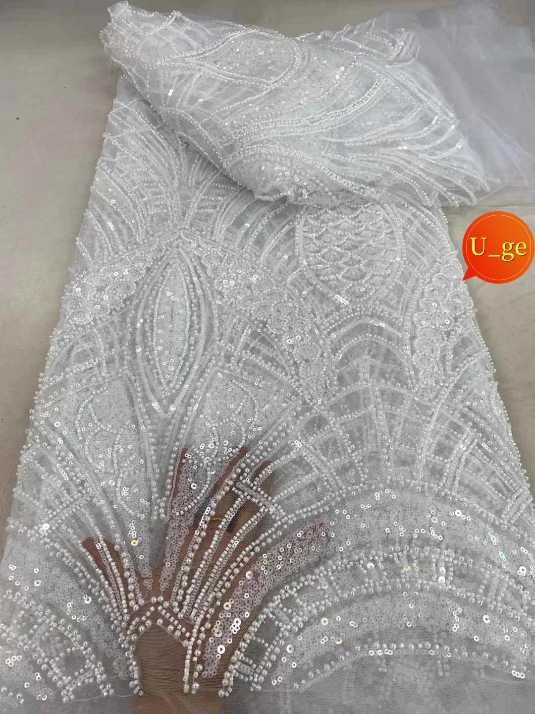 

2025 Latest Elegant Best Quality Soft Luxurious Beaded Mesh Lace With Stones fabric For Party Wedding Evening Dresses U_Ge1889