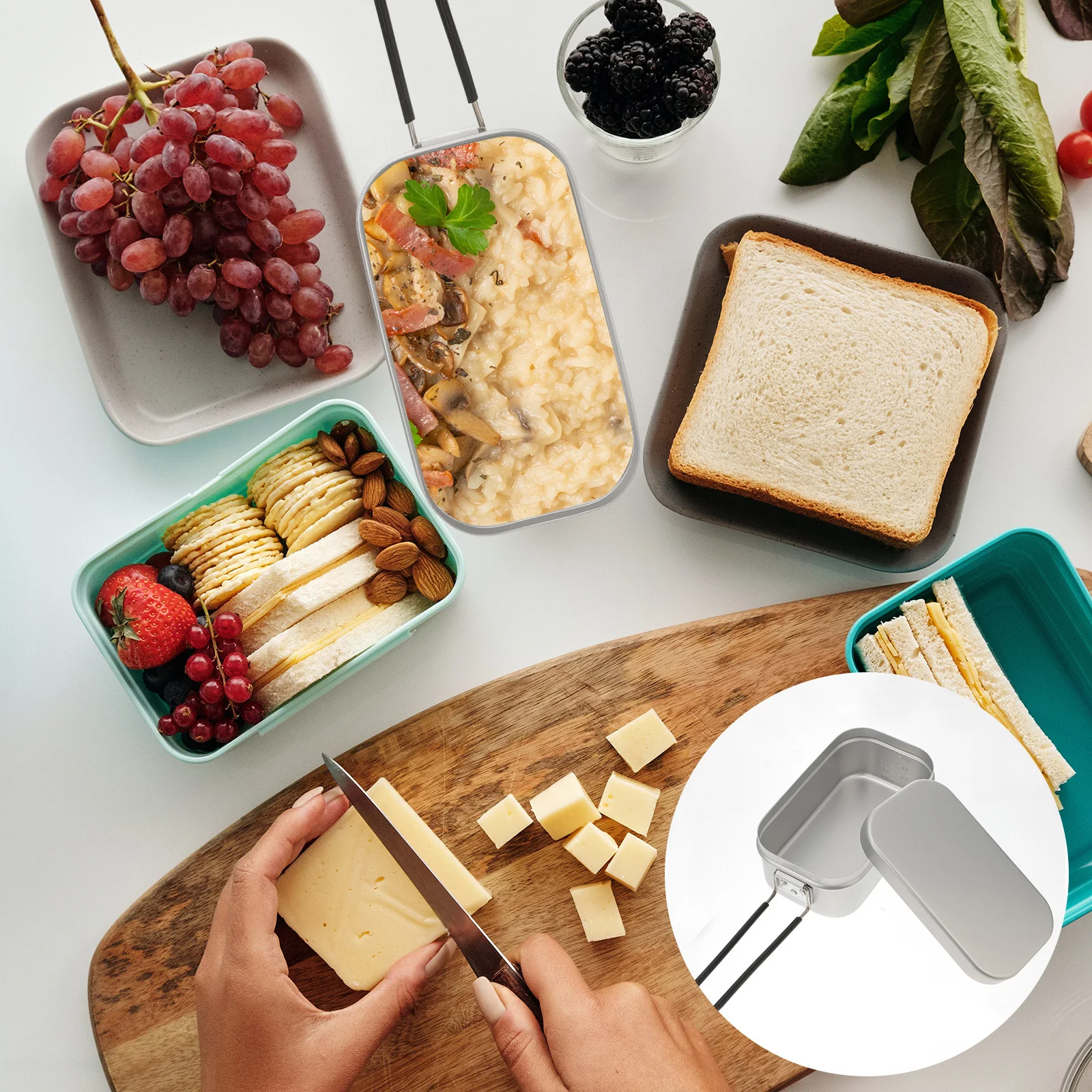 

Camping Lunch Box Aluminum Tin Container Lightweight Rust-Resistant For Outdoor Picnic Hiking School Meals Smooth Edge