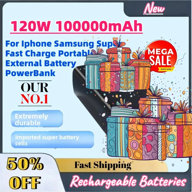 2026 New 120W 500000mAh High Capacity Power Bank for Iphone Samsung Super Fast Charge Portable External Battery PowerBank