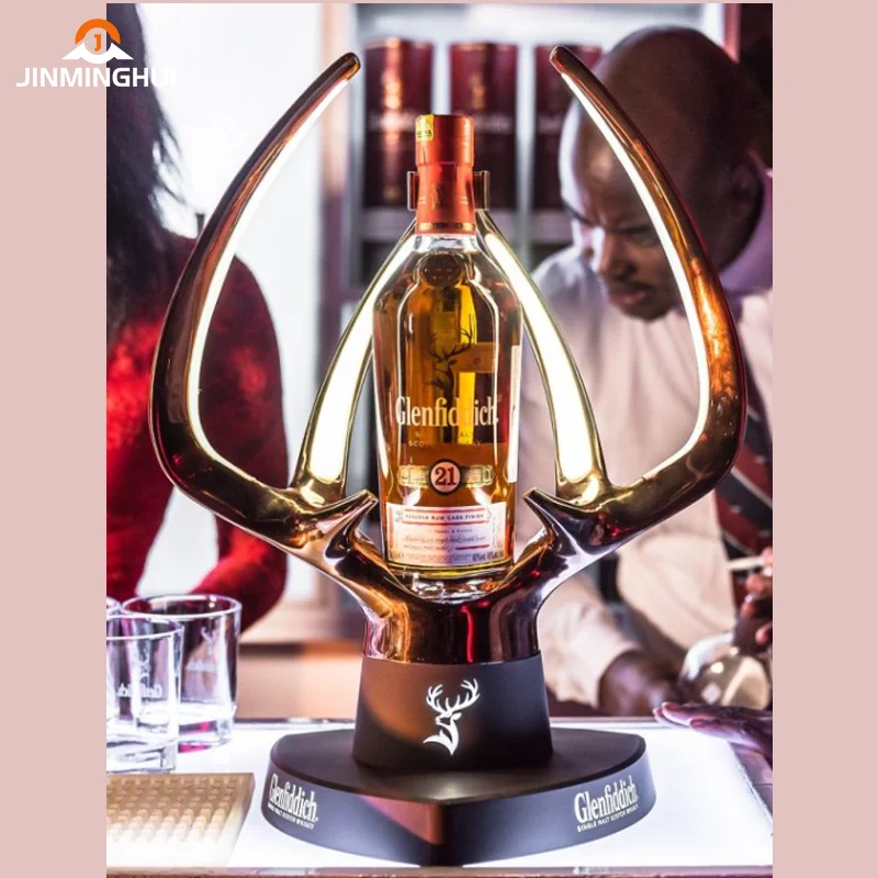 High-End Bar Tool Gold Color Copper Metal Acrylic Bar bottle glorifiers led  base For One Bottle